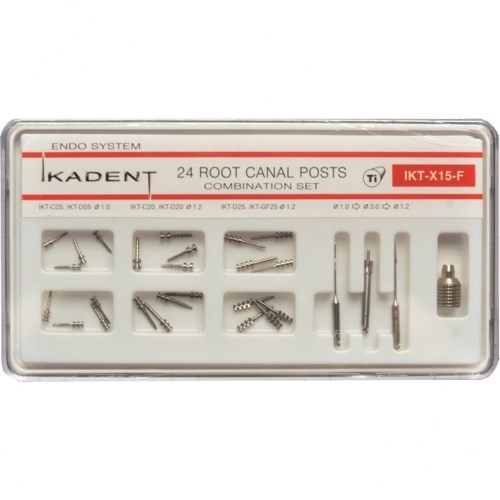 Штифты титановые Ikadent IKT-X15-F (С05 х 4, D05 х 4, С20 х 4, D20 х 4, D25 х 4, GF25 х 4, развертка х 2, фреза торцевая, ключ инстументальный) 0000910704 - фото 327073