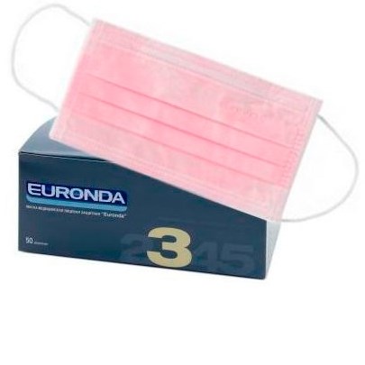 Маски EURONDA Розовые трехслойные 50 шт 0001914360 - фото 333085