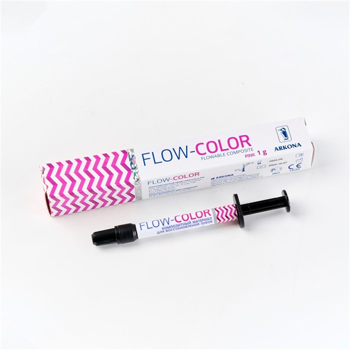 FLOW-COLOR – светоотверждаемый, микрогибридный, цветной композит, розовый, шприц 1 г st657543 - фото 344396