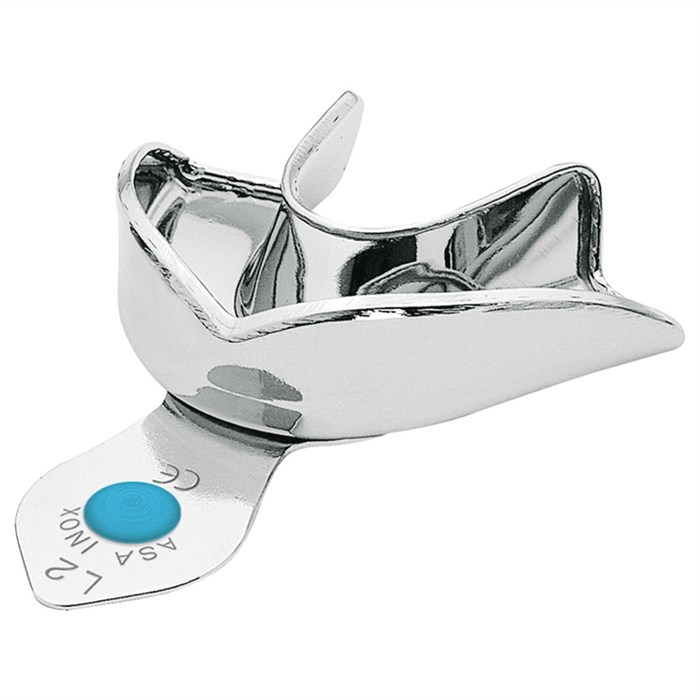 Asa Dental 2803-L2 - ложка слепочная нижняя большая (L) без перфорации с бортиками, с цветной кодировкой (голубая) 2803-L2 - фото 347968