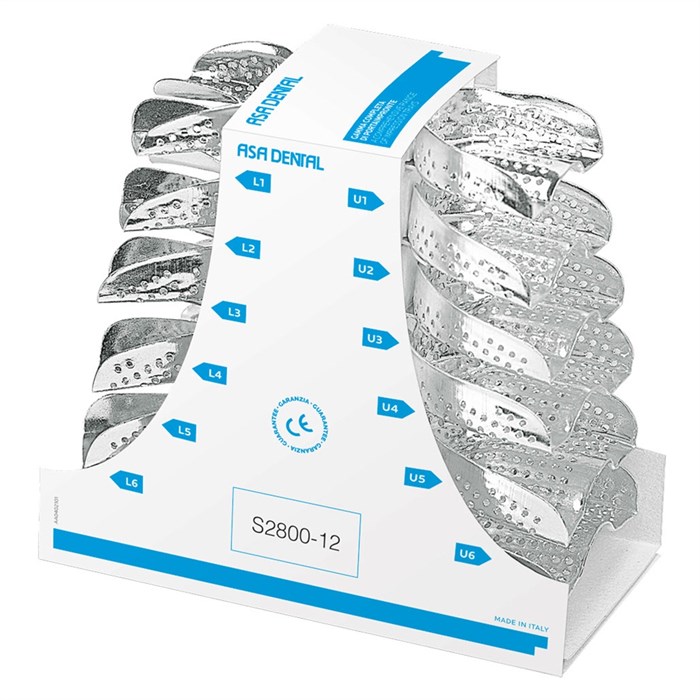 Asa Dental S2800-12 - ложка слепочная, набор 12 штук, с перфорацией без бортиков алюминиевая S2800-12 - фото 348985