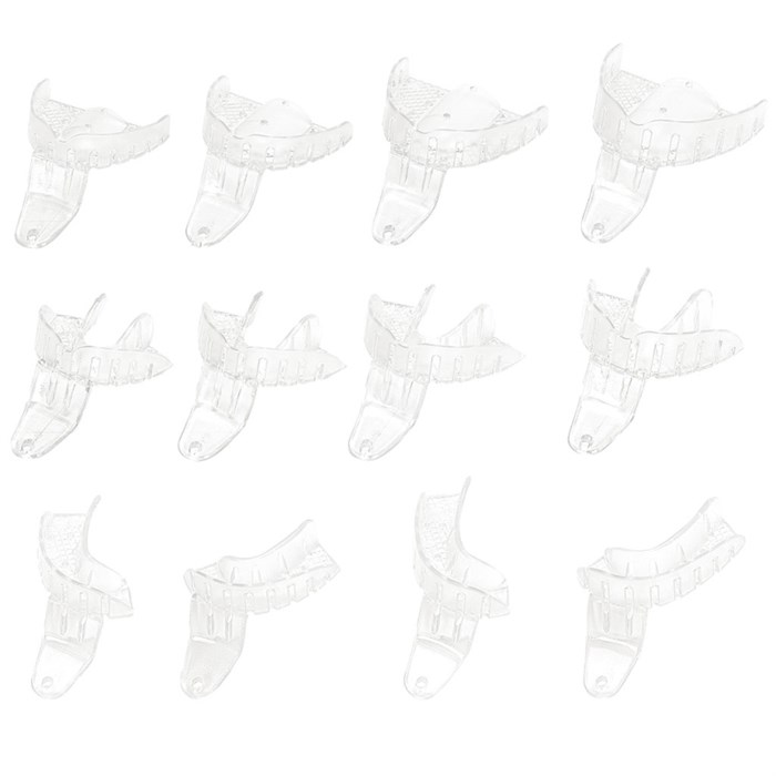 Asa Dental 2852-12 - ложка слепочная, набор 12 штук, пластиковая, с перфорацией, без бортиков, автоклавируемая, состав: 8 полных ложек, 4 половинки 2852-12 - фото 348986