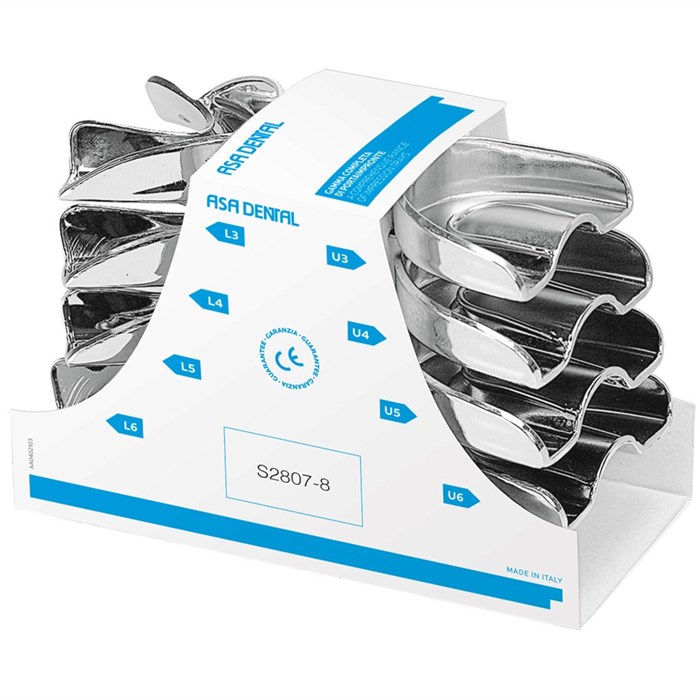 Asa Dental S2807-8 - ложка слепочная, набор 8 штук, без перфорации с бортиками S2807-8 - фото 348992