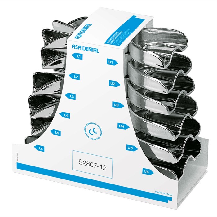 Asa Dental S2807-12 - ложка слепочная, набор 12 штук, без перфорации с бортиками S2807-12 - фото 348997