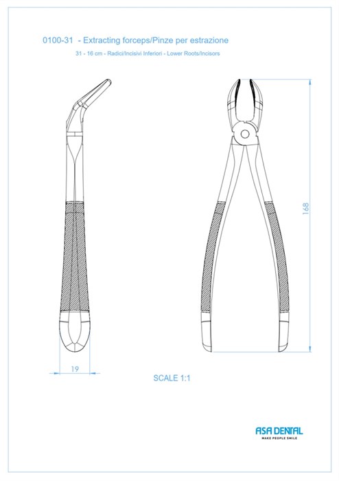 Asa Dental 0100-31 - щипцы N31 для нижних корней и резцов с зубчиками 0100-31 - фото 351237