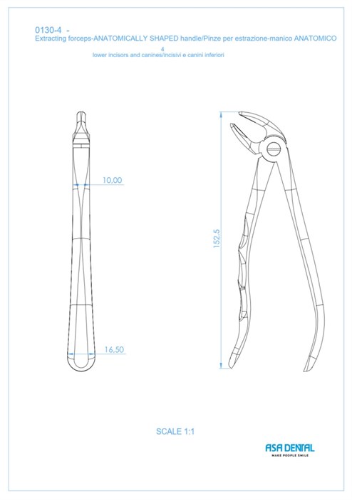 Asa Dental 0130-4 - щипцы N4 для нижних резцов и клыков с зубчиками с анатомической ручкой 0130-4 - фото 351315
