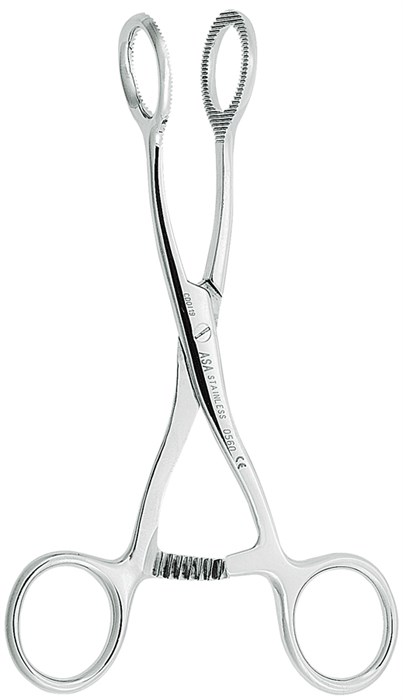 Asa Dental 0560 - зажим для языка с круглой рабочей частью и фиксатором на ручке 16 см 0560 - фото 351330