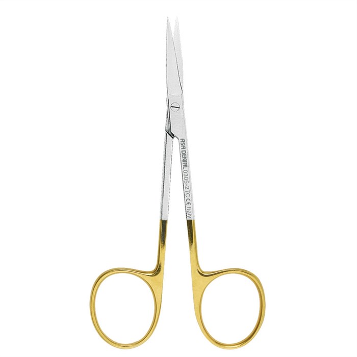 Asa Dental 0305-2TC - ножницы для десны изогнутые по плоскости с твердосплавными вставками и золотистыми ручками, 11 см 0305-2TC - фото 351784