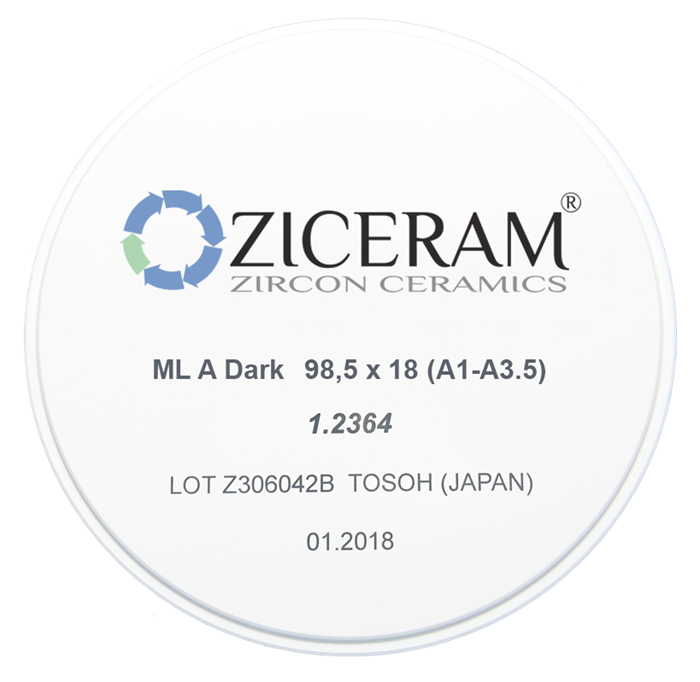 Многослойные заготовки диоксида циркония ZICERAM ML A Dark 98,5 х18 (A1-A35) MLADark98-5х18(A1-A3-5) - фото 360975