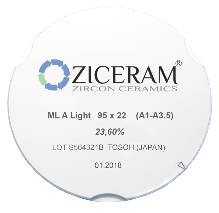 Многослойные заготовки диоксида циркония ZICERAM A Light 95 х 22(А1-А3.5). MLALight95х22(А1-А3.5 - фото 364090