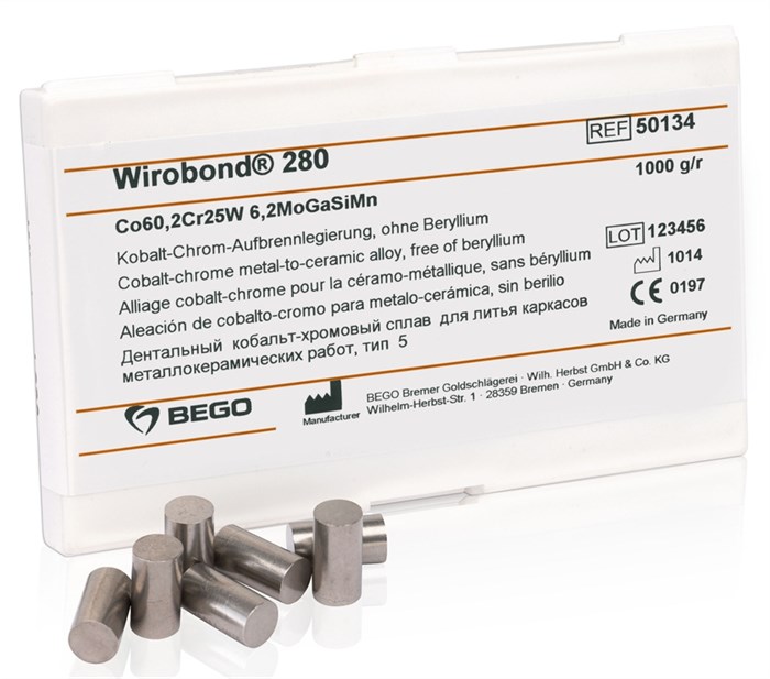 Сплав Wirobond 280  CoCr для керамики, Co (60,2%), Cr (25%), W (6,2%) Mo (4,8%), 1 кг. 50134 - фото 366860