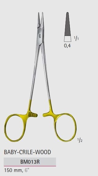Иглодержатель BABY-CRILE-WOOD, DUROGRIP, для нитей 4/0-6/0. Длина 150 мм, арт: BM013R BM013R - фото 374564