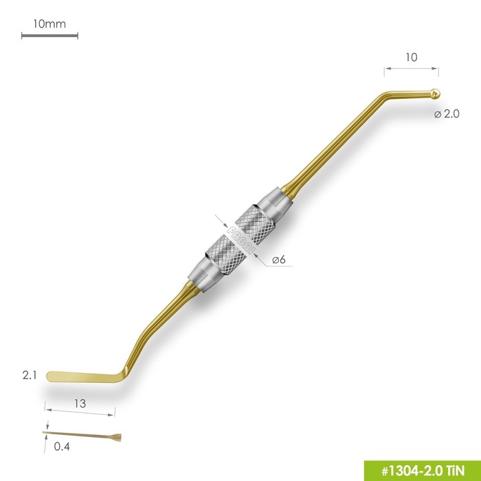 1304-2,0 TiN Удлиненная средняя гладилка с штопфером-шариком Ø2.0mm. Ручка Ø6mm. Покрытие Gold 1304-2-0-TiN - фото 379823