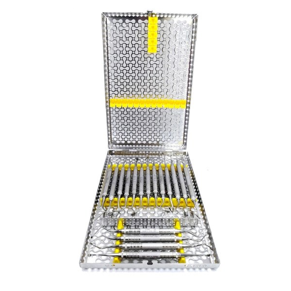 Кассета IMS Infinity DIN Surgery, хирургическая, 18 инструментов, 290х184х34, отделение для аксессуаров, желтая IMEDIN185S - фото 381432