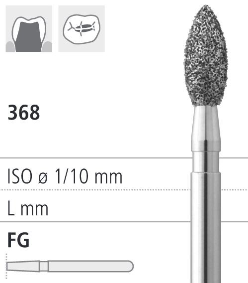 Боры стоматологические алмазные FG 368/012, зол., 6шт. ISO код 314257514012, арт: FG254/6 GB FG254/6GB - фото 385961