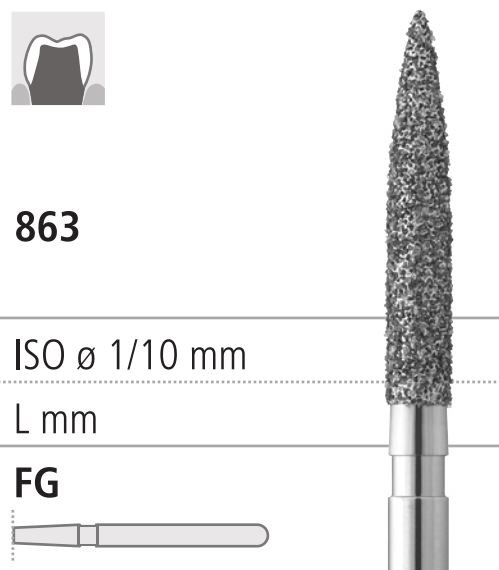 Боры стоматологические алмазные FG 863/012, зел., 6шт. ISO код 314250534012, арт: FG405L/6 C FG405L/6C - фото 386203