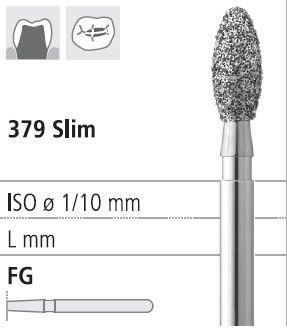Боры стоматологические алмазные FG 379/033, зел., 6шт. ISO код 314277534033, арт: FG259/6 C FG259/6C - фото 387253