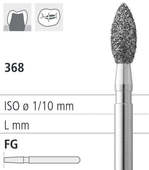 Боры стоматологические алмазные FG 368/022, золот., 6шт. ISO код 314257514022., арт: FG255/6 GB FG255/6GB - фото 387259