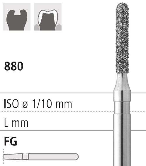 Боры стоматологические алмазные FG 880/012, зол., 6шт. ISO код 314140514012, арт: FG305/6 GB FG305/6GB - фото 387509