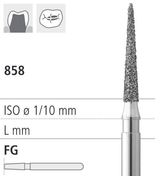 Боры стоматологические алмазные FG 858/011, желтый, 6шт. ISO код 314165504011, арт: FG50D2/6 FG50D2/6 - фото 387523