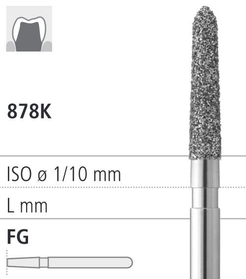 Боры стоматологические алмазные FG 878K/014, желтый, 6шт. ISO код 314298504014., арт: FG5182/6 FG5182/6 - фото 387720