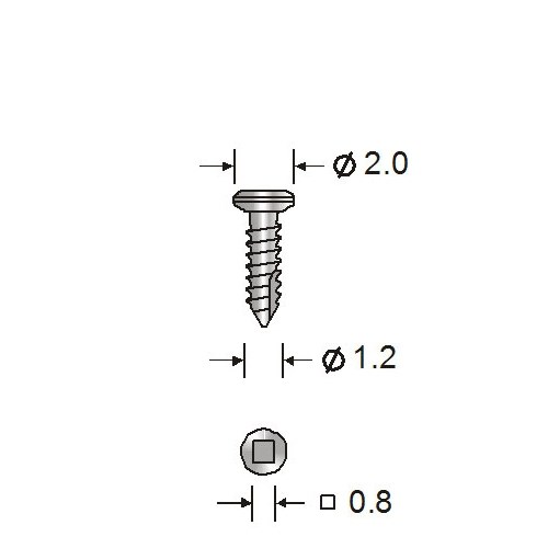 Винт самонарезающий, D (стержня/шляпки)=1.2/2.1 мм, L=14 мм, S=0.8 мм (шлиц-квадрат) 401.07 - фото 387848