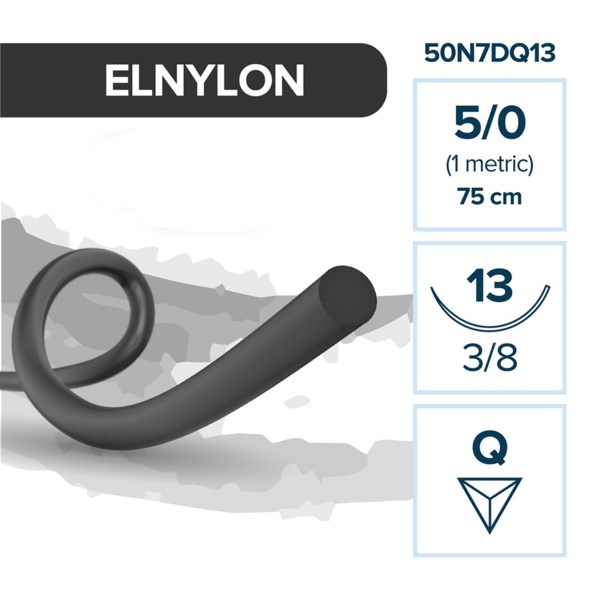 Elemaar ELNYLON 5/0 - шовный материал, 75 см, 3/8, 13 мм, обратно-режущая, 12 шт. 50N7DQ13 - фото 389060