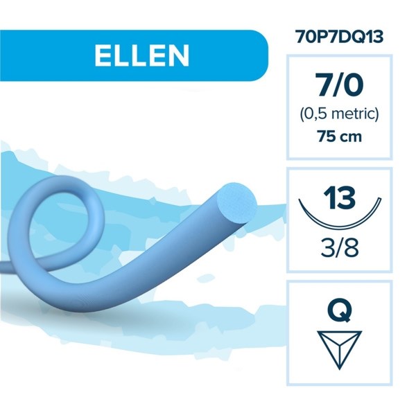 Elemaar ELLEN 7/0 - шовный материал, 75 см, 3/8, 13 мм, обратно-режущая, овальная намотка (комфорт), 12 шт. 70P7DQ13 - фото 389088
