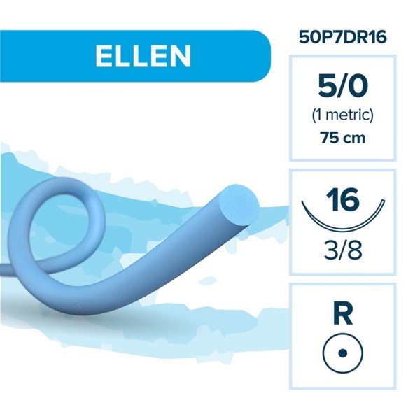 Elemaar ELLEN 5/0 - шовный материал, 75 см, 3/8, 16 мм, колющая, 12 шт. 50P7DR16 - фото 389102