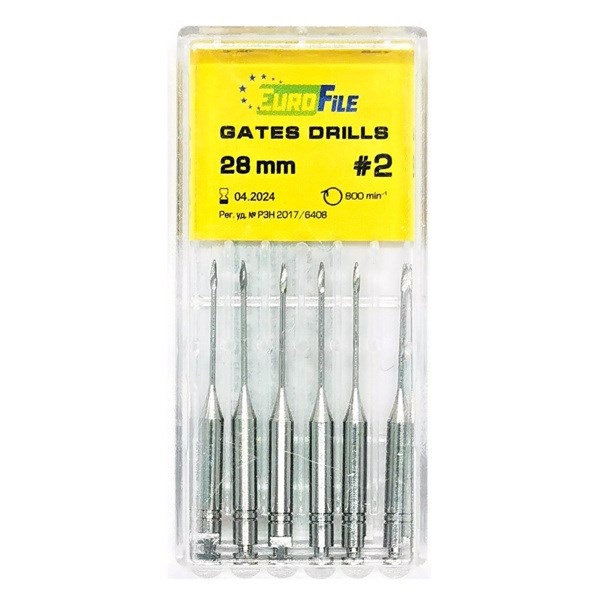Gates Drills - дрильборы машинные, для расширения коронковой трети канала, 28 мм, размер 2, сталь, 6 шт 1844028002 - фото 391176