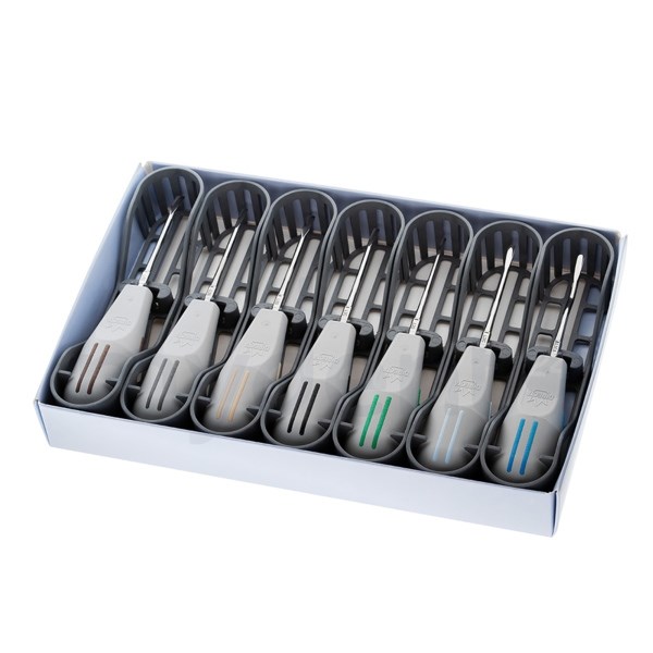Directa Luxator Periotome KIT-7 - набор люксаторов, 7 шт (L2S, L3C, L3S, L3CA, L3IC, L5C, L5S + точильный камень L10) 506331 - фото 394543