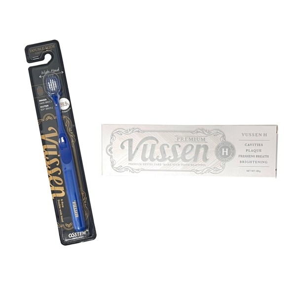 "Комплект зубная паста Vussen H + щетка Vussen ""Double-Wide"", синяя" pack19F005_BLUE - фото 401930
