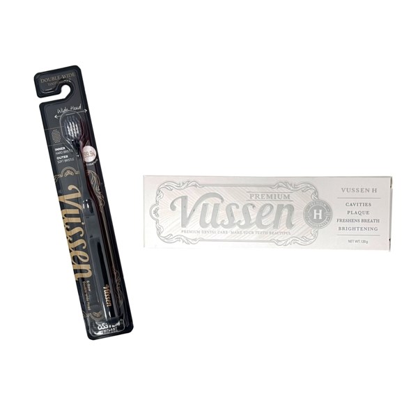 "Комплект зубная паста Vussen H + щетка Vussen ""Double-Wide"", чёрная" pack19F005_BLACK - фото 401959