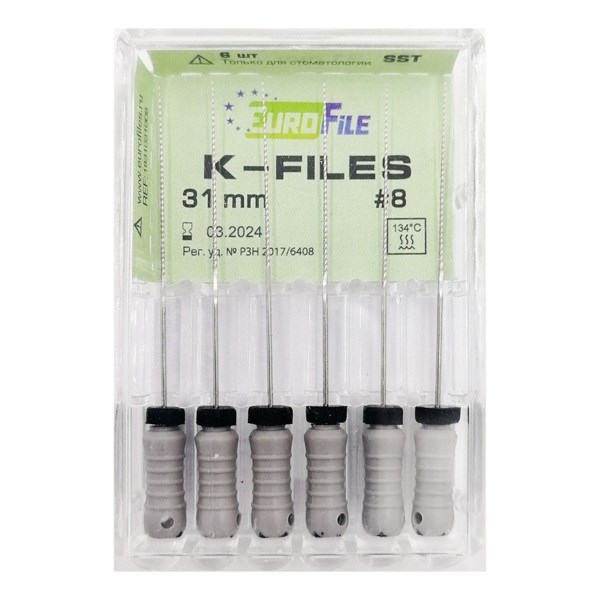 K-Files - ручные файлы, 31 мм, №08, сталь, 6 шт 1831031008-/-18301031008 - фото 420337