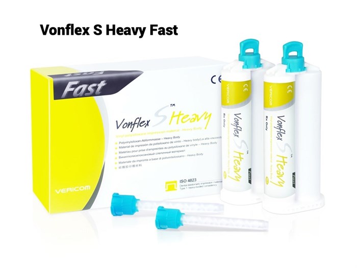 Vonflex S Heavy Fast: А-силиконовый корригирующий слепочный материал, высокой вязкости, ускоренного времени полимеризации Vonflex-S-Heavy-Fast - фото 434445