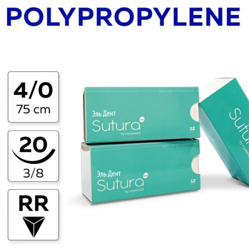 Шовный материал POLYPROPYLENE 4/0_75_20, нерассасывающаяся, 3/8, обратно-режущая (12 шт.), SUTURA 1231918993 - фото 448401