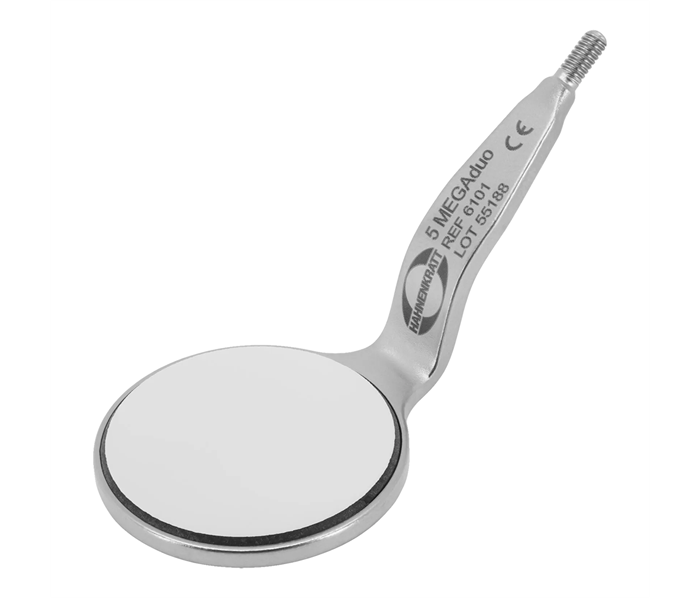 Hahnenkratt MEGAduo FS Rhodium - родиевое зеркало двухстороннее, без ручки, плоское, №5, диаметр 24 мм, 6 шт 6101 - фото 495878