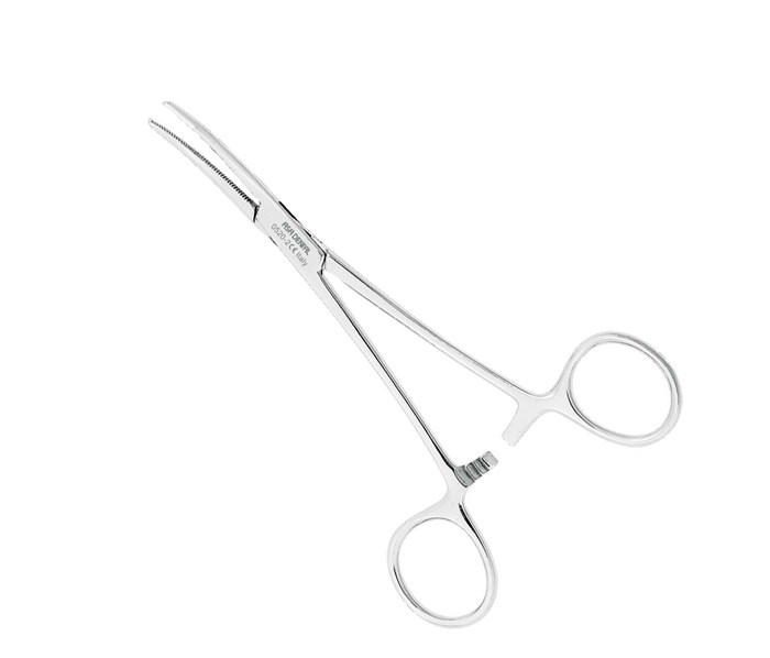 Asa Dental 0520-2 - зажим "Москит" изогнутый по плоскости, 14 см 0520-2 - фото 496548