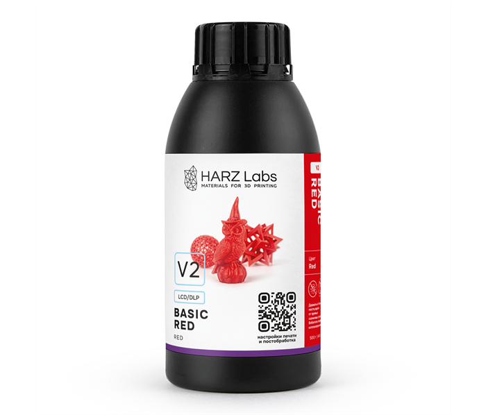 HARZ Labs Basic Red V2 - базовая фотополимерная смола, цвет красный, 0,5 кг 1845 - фото 499423