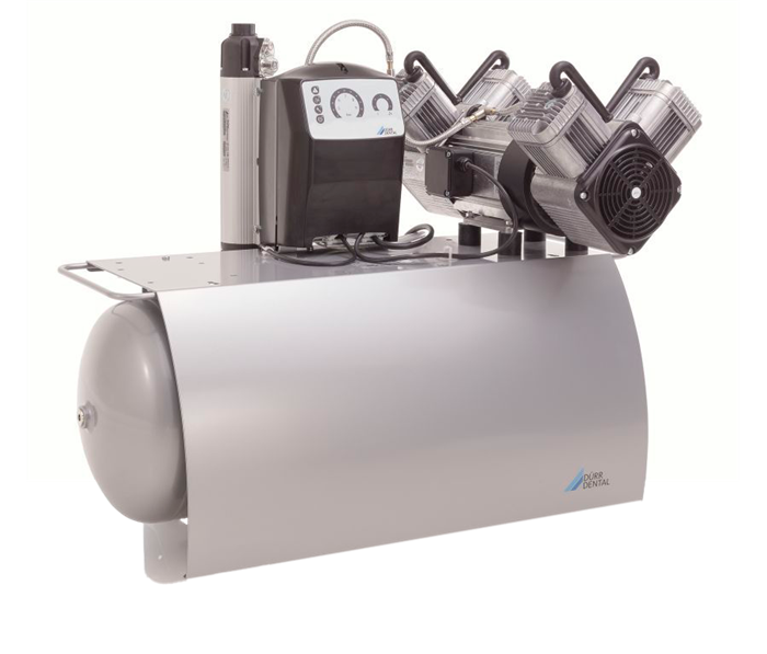 Durr Dental Quattro Tandem - безмасляный компрессор с 1 агрегатом для 4 установок, с осушителем, с ресивером 90 л, 235 л/мин, с электронным блоком контроля 4642-54 - фото 500299