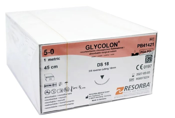 Гликолон (Glycolon) фиолетовый 5/0, 1 EP, DS 18 (О/Р 3/8), 45см, 24шт, PB 41421, Resorba УТ-00005909 - фото 518315