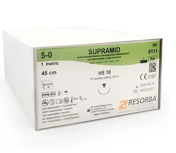 Супрамид (Supramid) черный 5/0, 1 EP, HS 18 (О/Р 1/2), 45см, 36шт, 6111К, Resorba УТ-00005906 - фото 518354