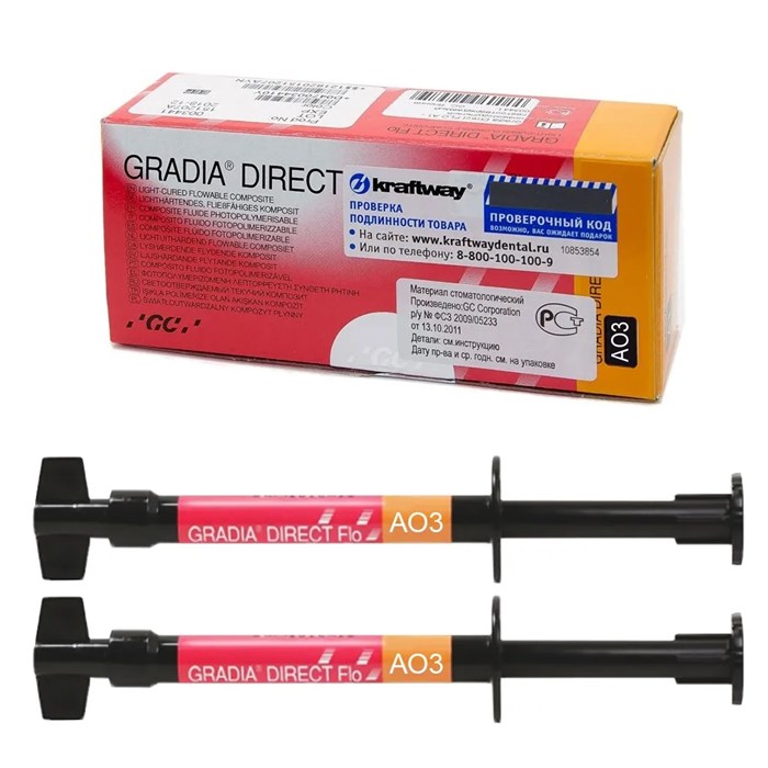 Градиа Директ Флоу (Gradia Direct Flo), АО3, жидкотекучий композит, 2шпр.х1,5г, GC 00000014739 - фото 519070