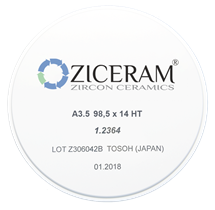Заготовки диоксида циркония ZICERAM с оттенком A35 98,5 x14HT, супертранслюцентные A3.598-5x14HT