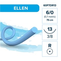 Полипропилен ELLEN — нерассасывающаяся нить, 3/8, колющая игла 13 мм, толщина 6/0 (0,7), 75 см, 12 шт 60P7DR13-(904-013)