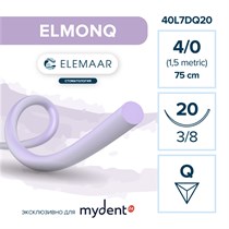 Elemaar ELMONQ 4/0 - шовный материал, 75 см, 3/8, 20 мм, обратно-режущая, 12 шт. 40Q7DQ20