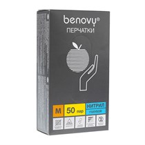 "Перчатки нитриловые текстурированные на пальцах BENOVY"", цвет: голубой, размер M (уп. 50 пар)" 89340