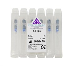 K-files - ручные стальные файлы, эргономичная ручка со счетчиком, 25 мм, №08, 6 шт 1540825SG