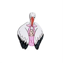 "Значок ""Аист с малышом"", розовая пеленка" AW_M27-(pink)