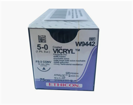 ВИКРИЛ (VICRYL) 5/0 (режущая 16 мм, фиолетовый 75 см, окр. 3/8) 12шт, ETHICON (США) W9442